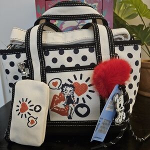 Polka Dot Kids Tote Bag with Red Pom Pom